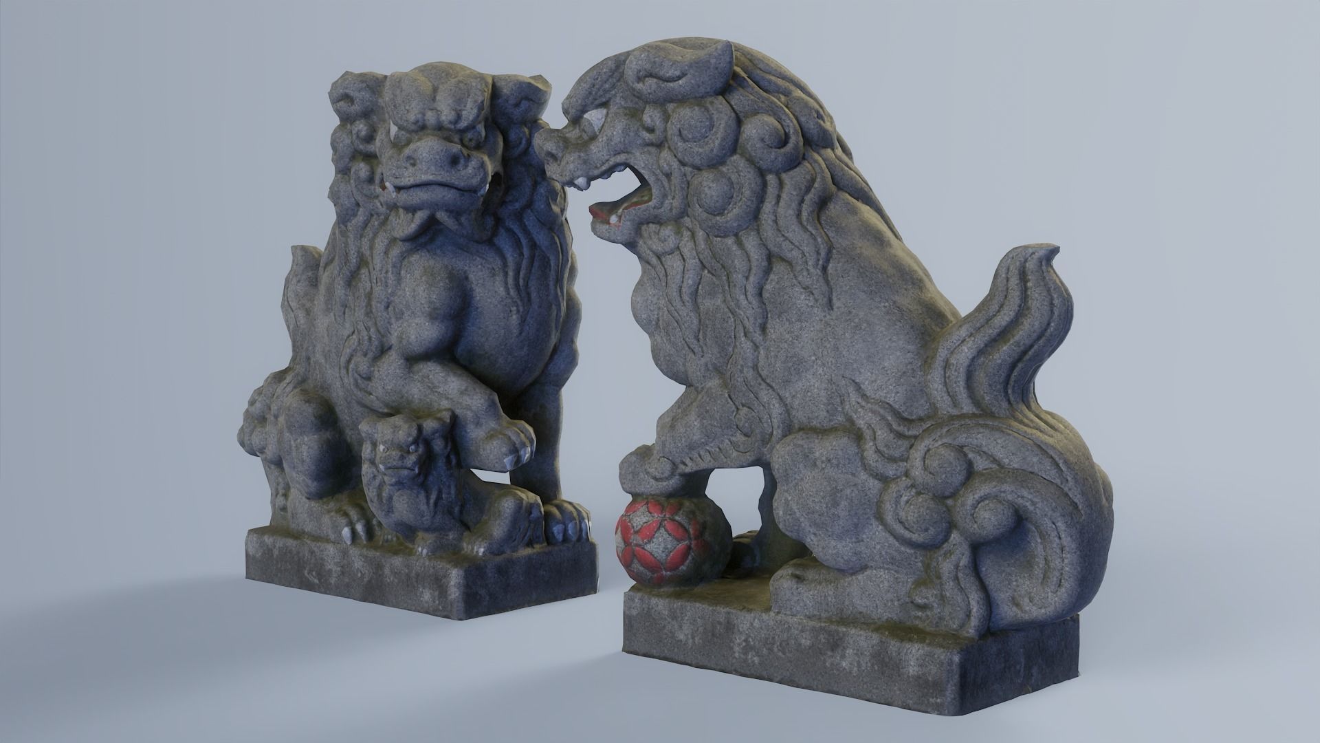Japanese Shrine Dogs Komainu Low-poly 3D model_3