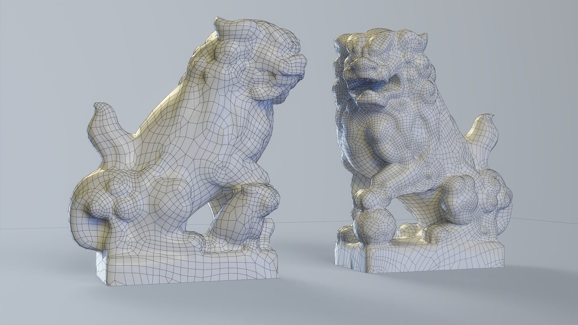 Japanese Shrine Dogs Komainu Low-poly 3D model_8