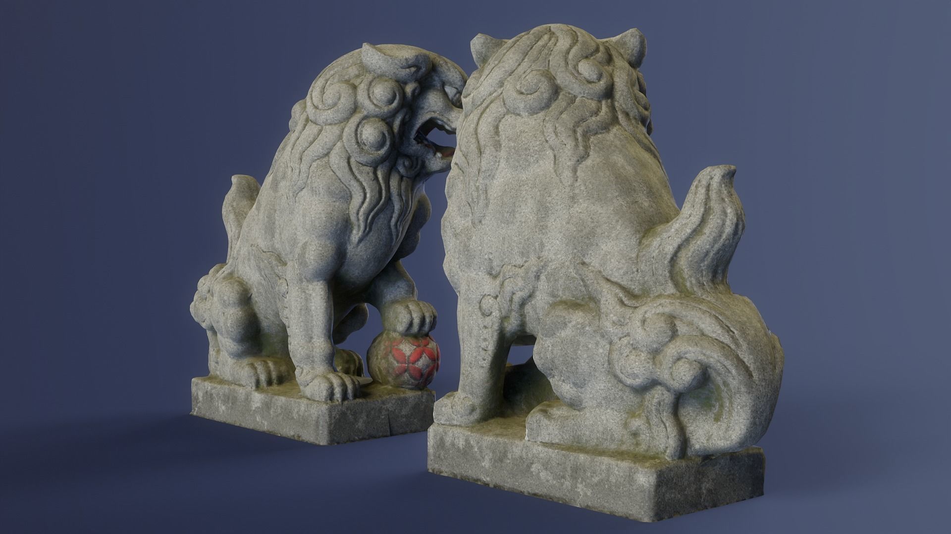 Japanese Shrine Dogs Komainu Low-poly 3D model_5