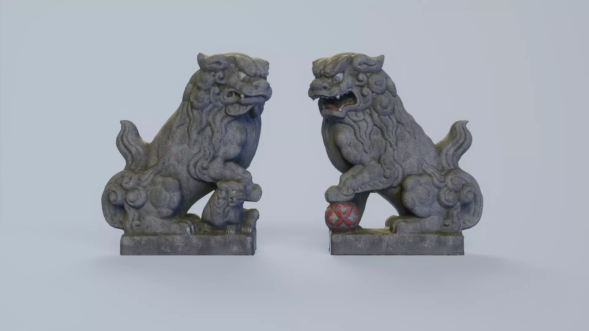 Japanese Shrine Dogs Komainu Low-poly 3D model_0