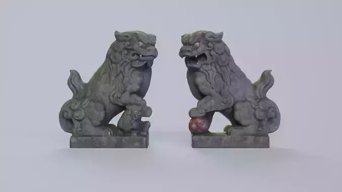 Japanese Shrine Dogs Komainu Low-poly 3D model
