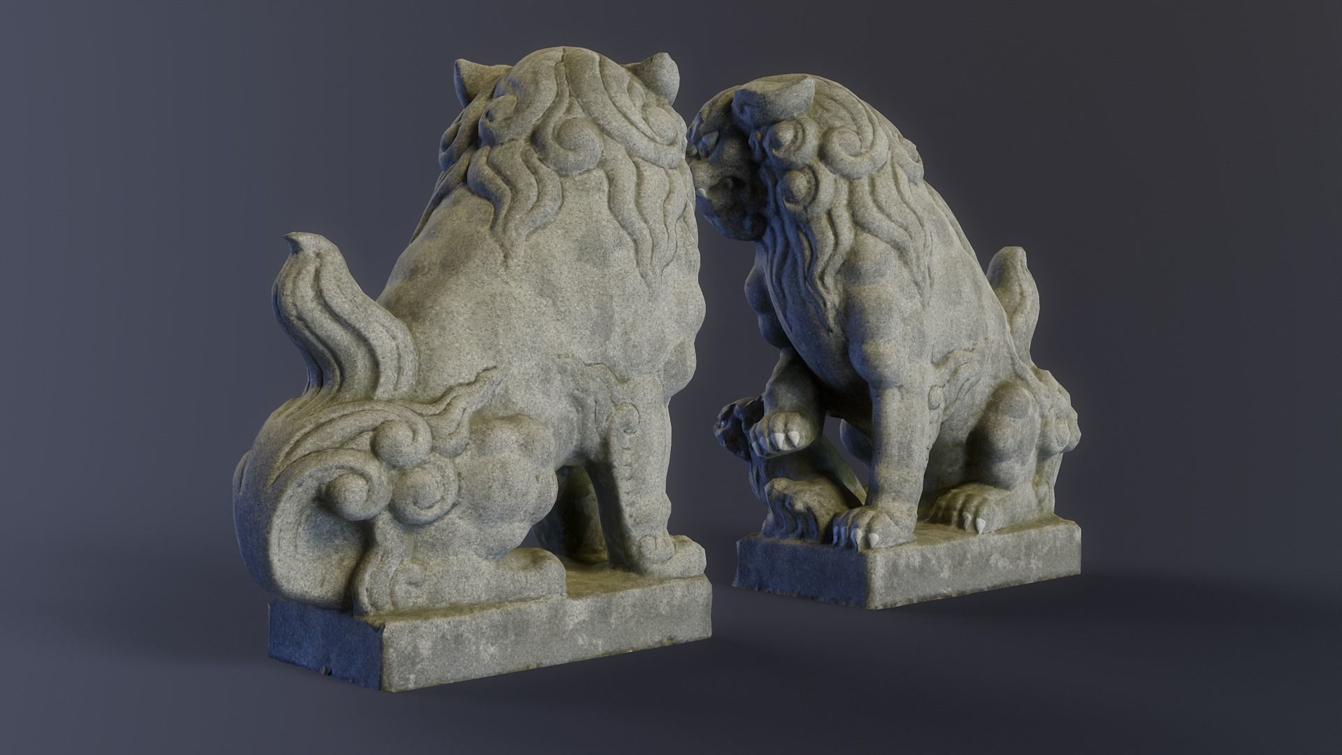Japanese Shrine Dogs Komainu Low-poly 3D model_4