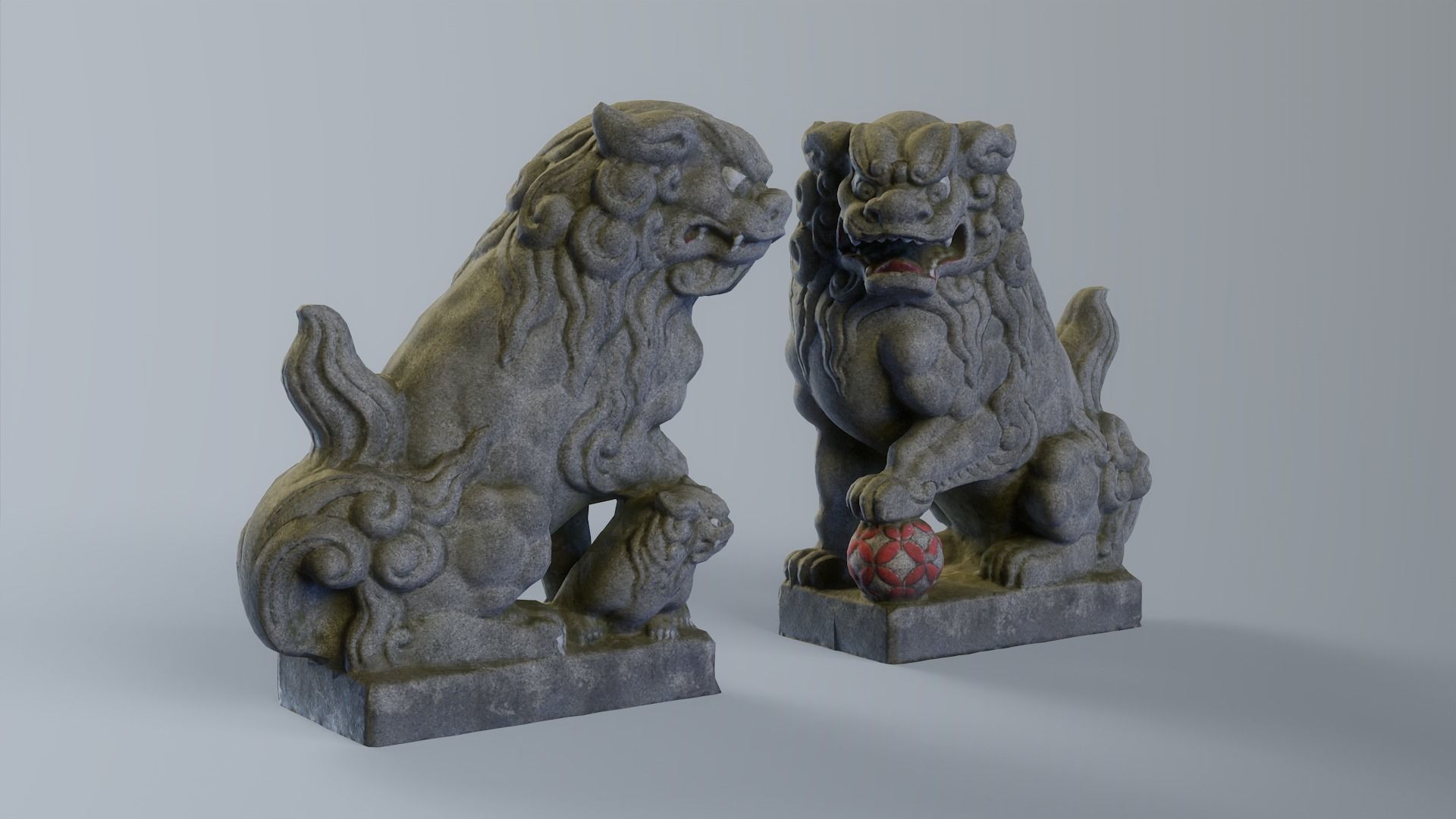 Japanese Shrine Dogs Komainu Low-poly 3D model_2