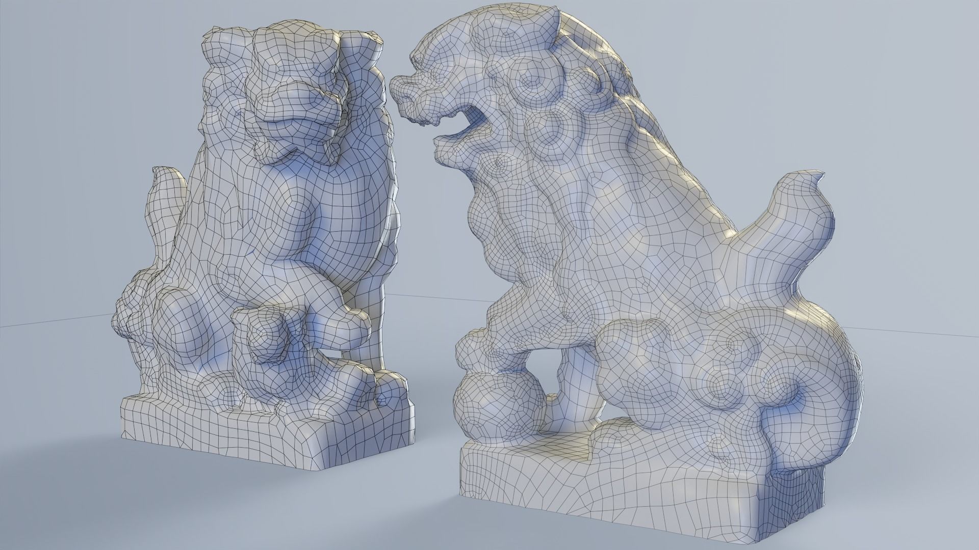 Japanese Shrine Dogs Komainu Low-poly 3D model_9