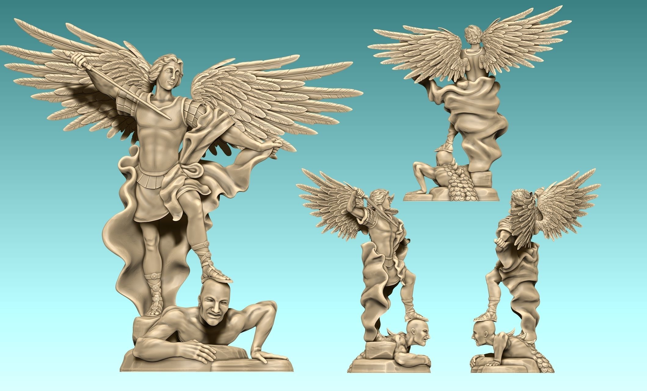 Michael Archangel - Metal - Wood - CNC Rounting and 3D print model_25