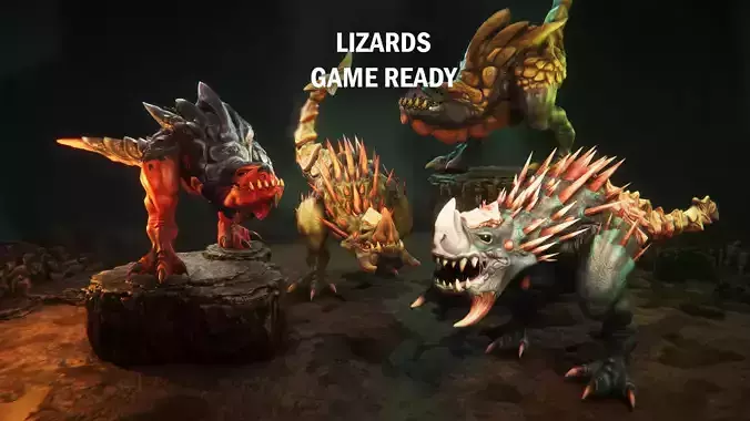 Lizards creature with teeth and claws Low-poly 3D model