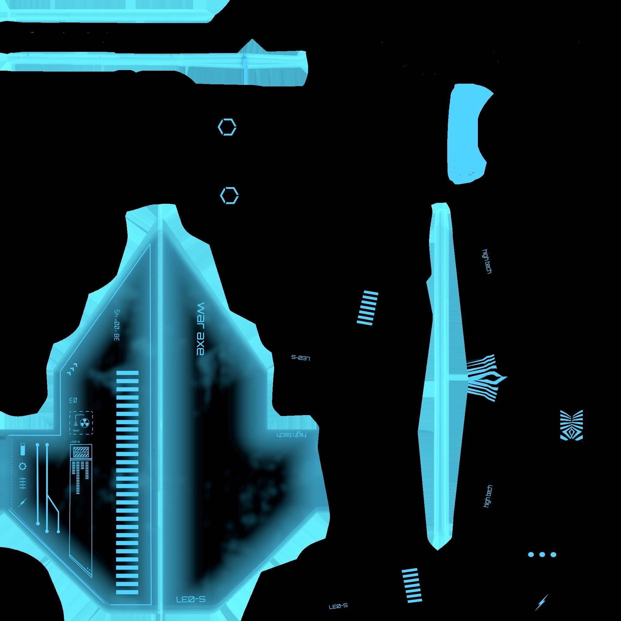 SciFi War Axe A02 White Blue - Sci Fi Weapon Design Low-poly 3D model_21