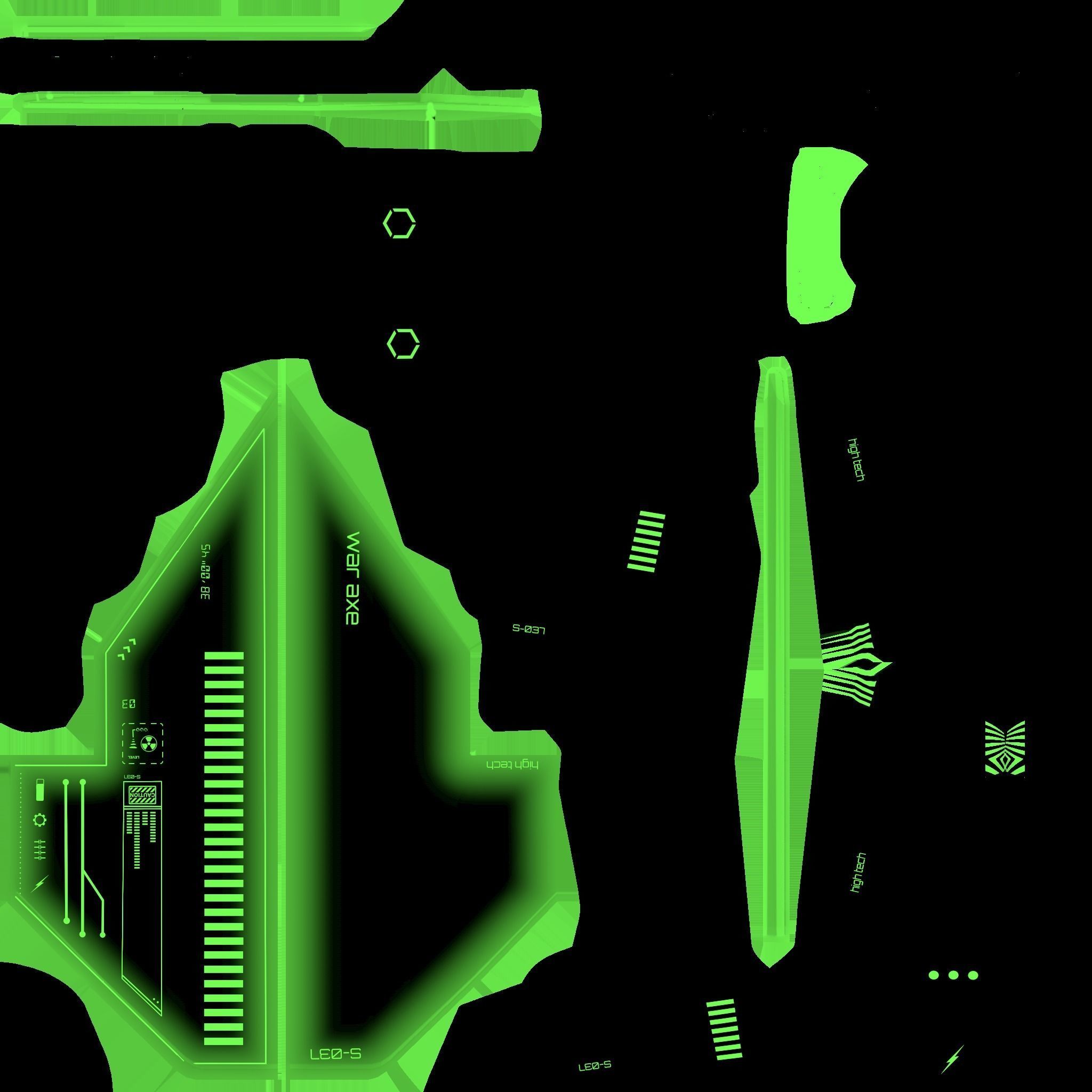 SciFi War Axe A03 Black Green - Sci Fi Weapon Design Low-poly 3D model_21