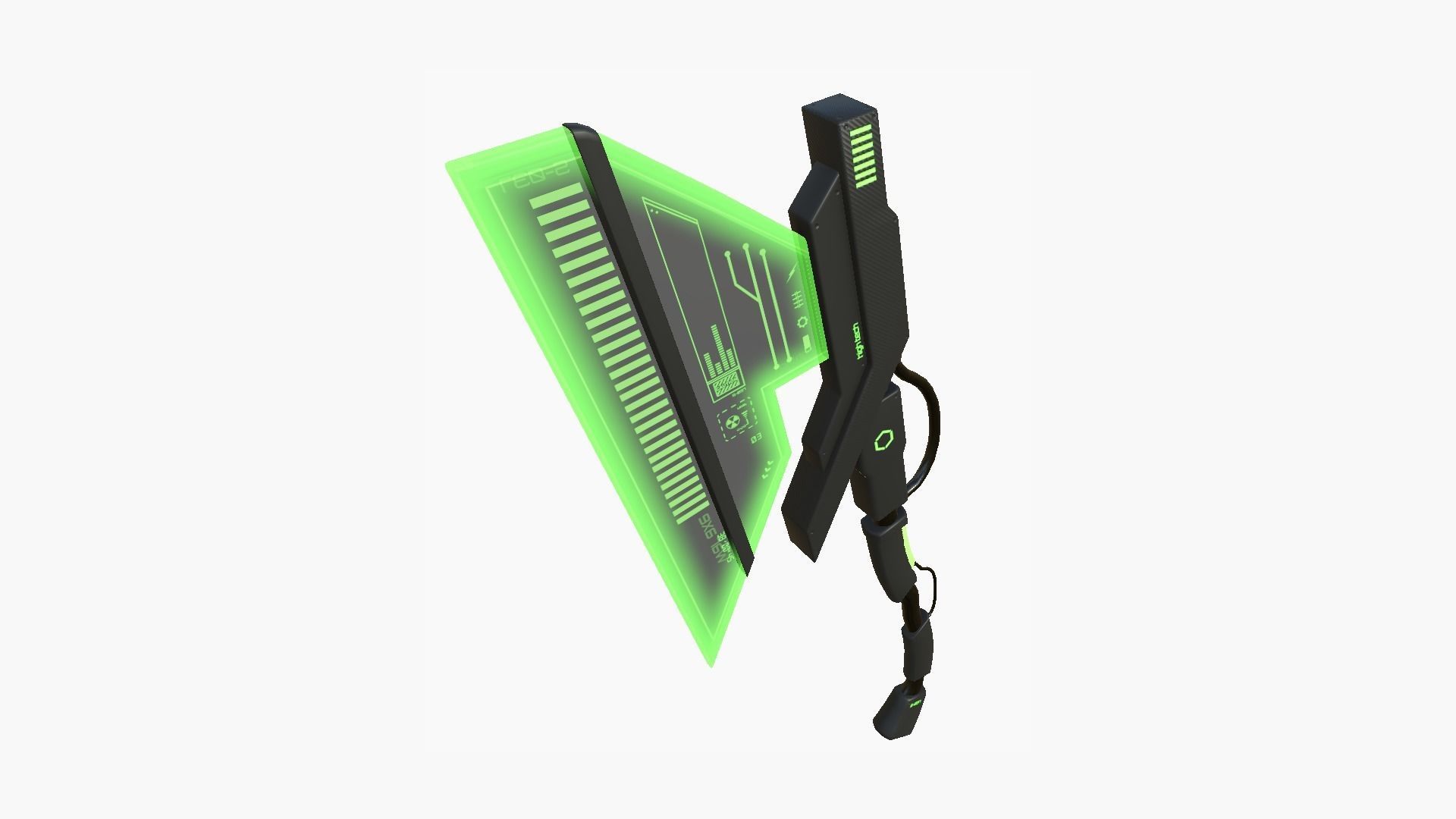 SciFi War Axe A03 Black Green - Sci Fi Weapon Design Low-poly 3D model_2