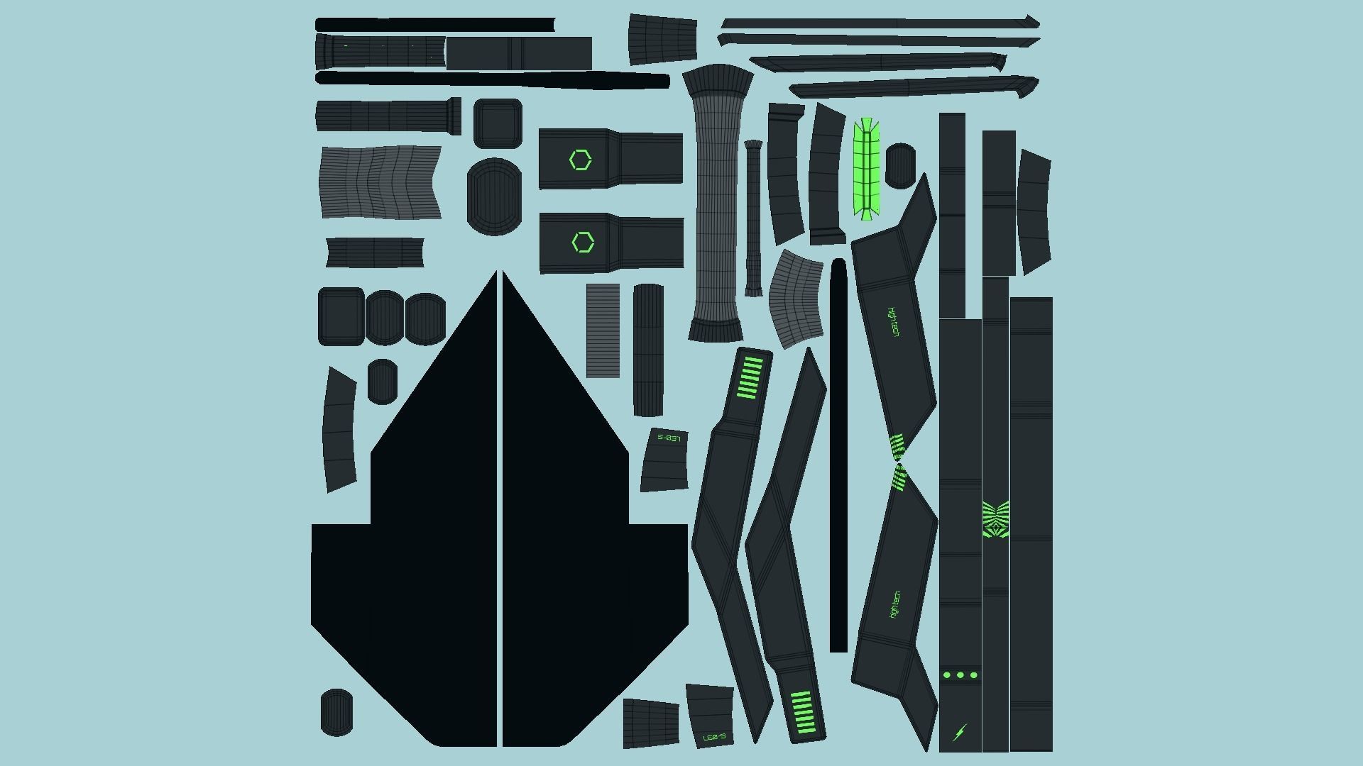 SciFi War Axe A03 Black Green - Sci Fi Weapon Design Low-poly 3D model_5