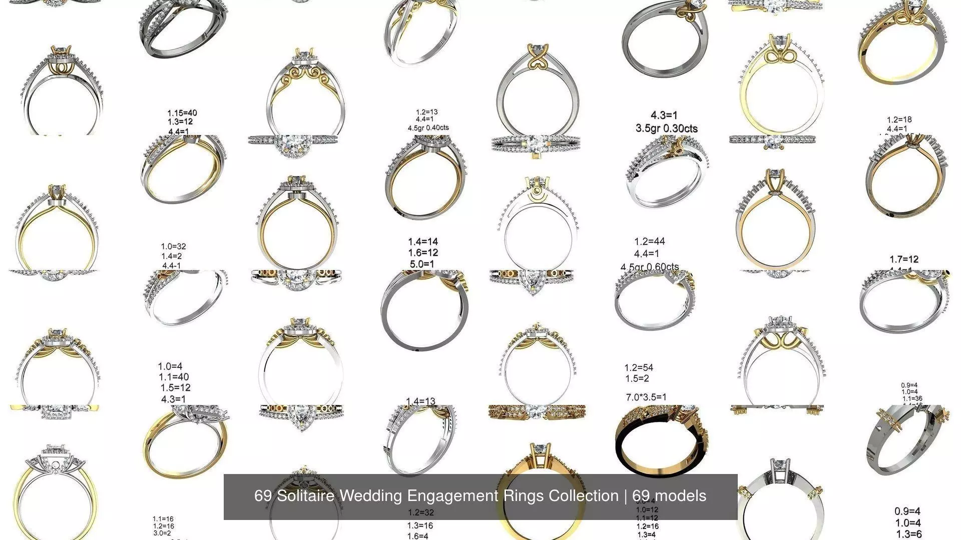 69 Solitaire Wedding Engagement Rings Collection 3D Model Pack