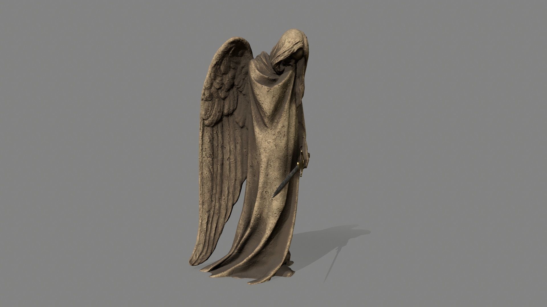 Angel statue of holding sword Low-poly 3D model_4