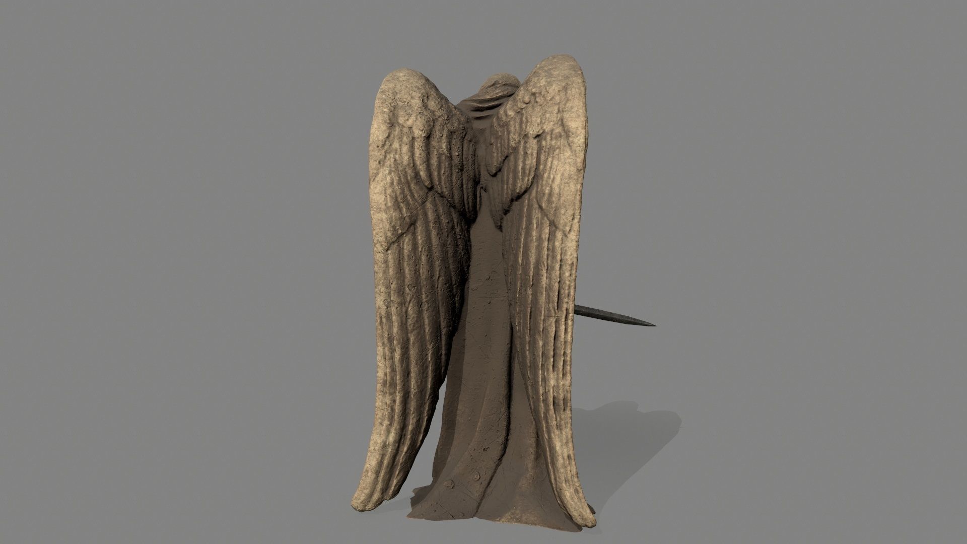 Angel statue of holding sword Low-poly 3D model_7
