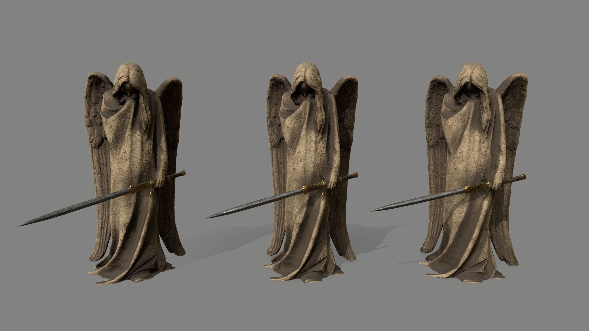 Angel statue of holding sword Low-poly 3D model_11