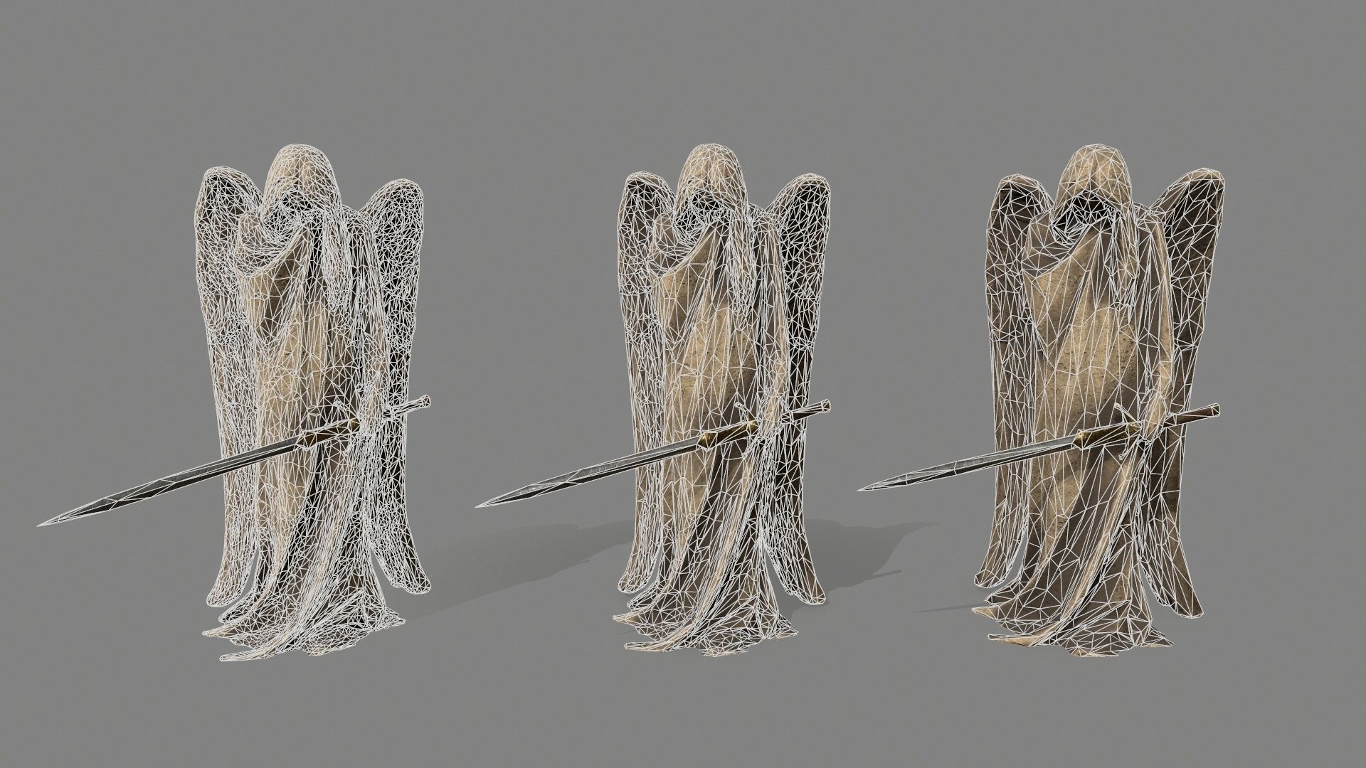 Angel statue of holding sword Low-poly 3D model_12