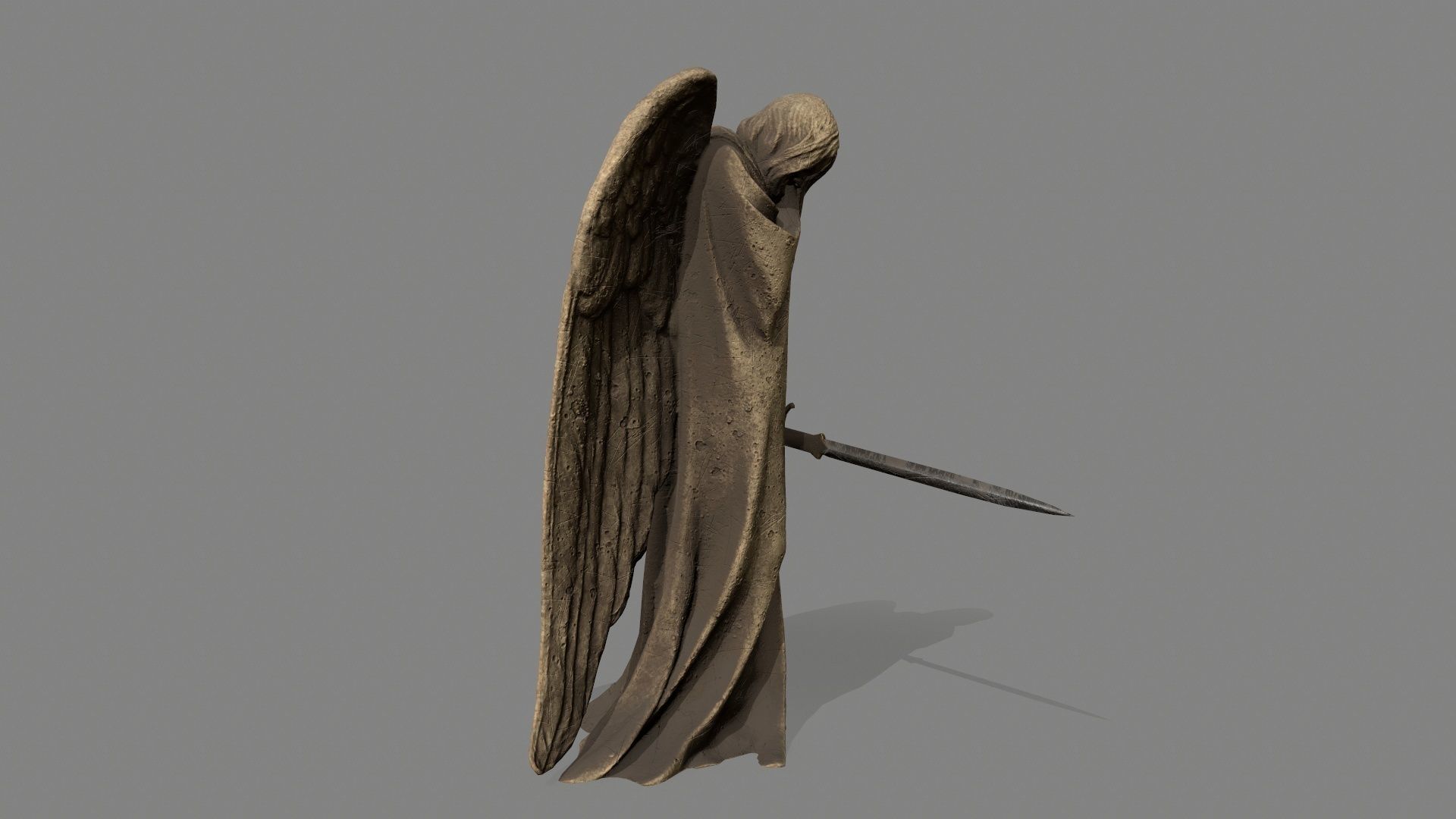 Angel statue of holding sword Low-poly 3D model_6