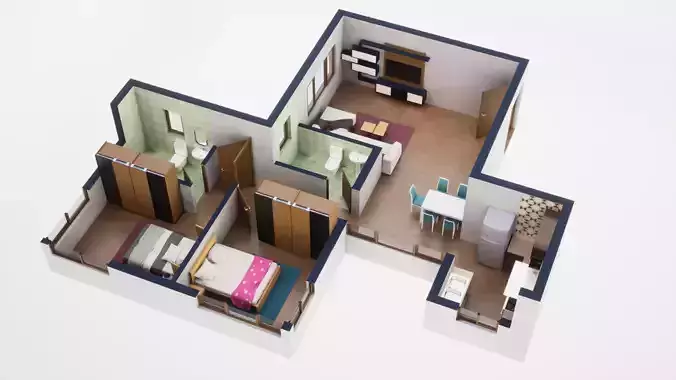 3D Floor Plan Model 28