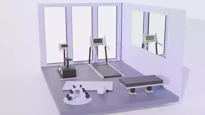 Lowpoly Gym room with exercise equipment