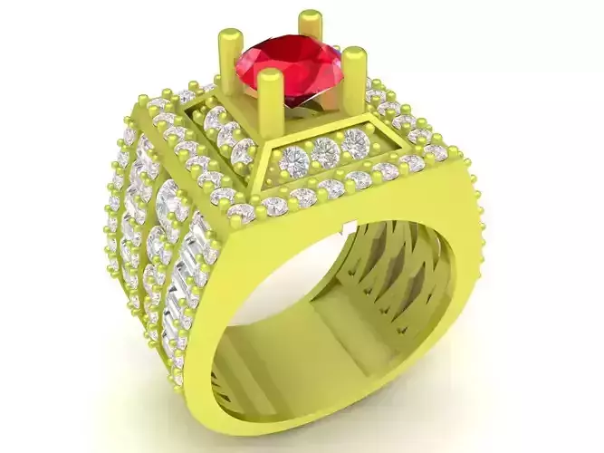 Luxury Square Ruby and Diamond Statement Ring for Men 3995 3D print model
