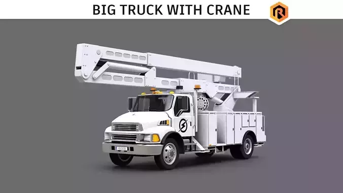 Big Truck With Crane Low-poly 3D model