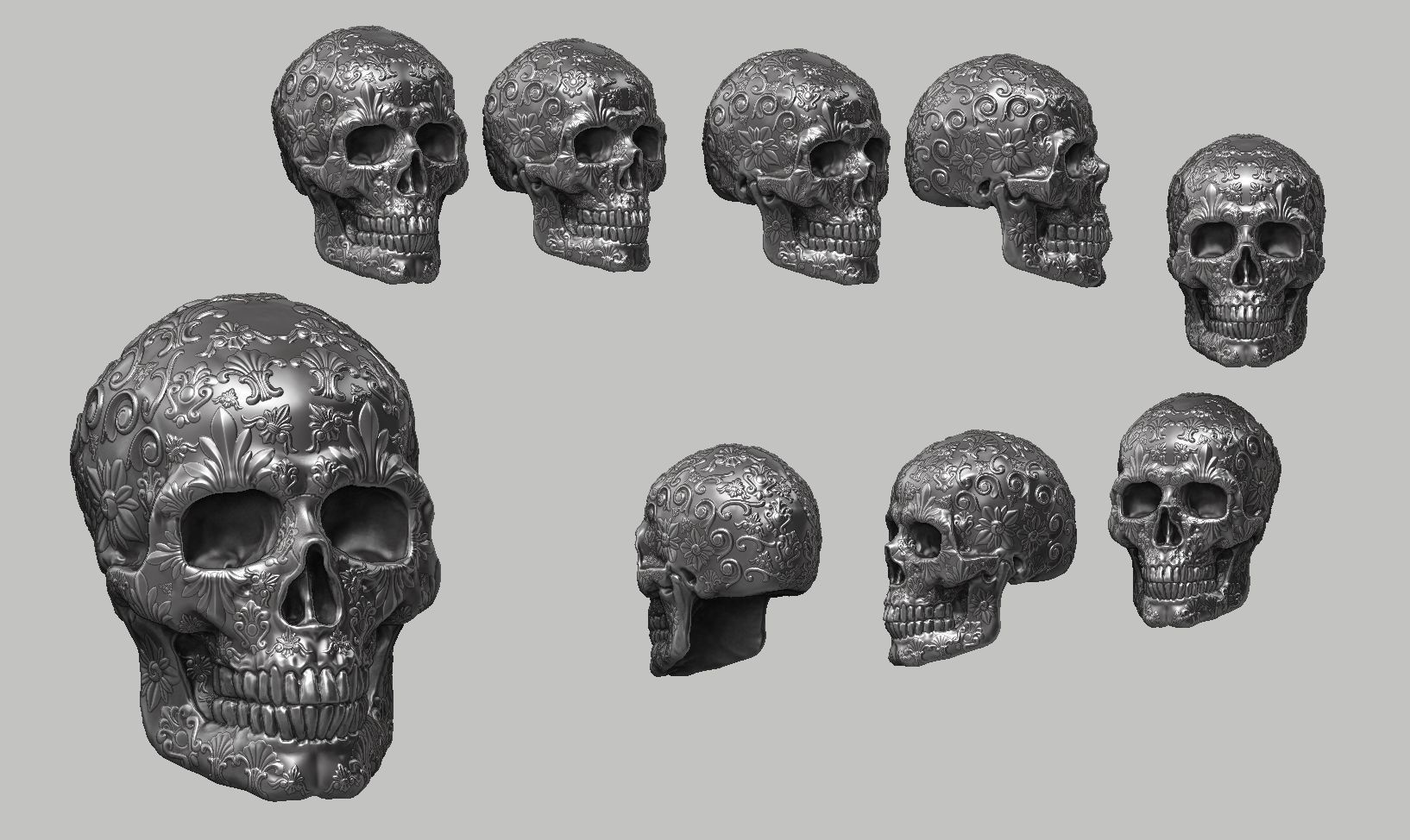 Ornament skull a14 3d print model  3D print model_2