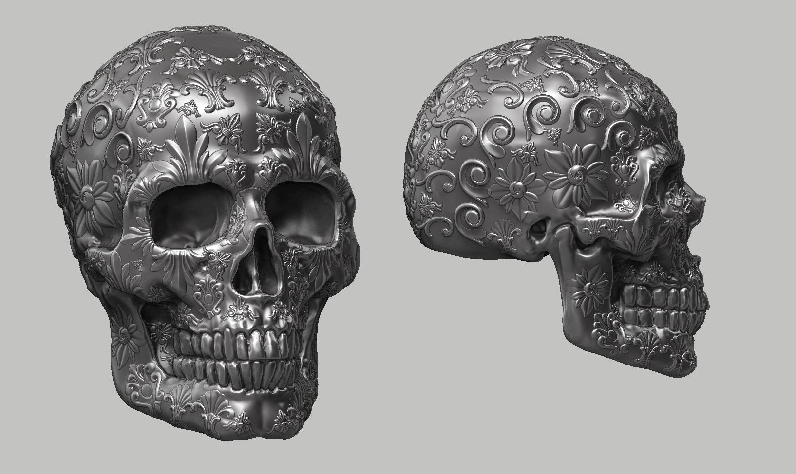 Ornament skull a14 3d print model  3D print model_12