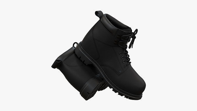 Steel Toe Work Boots Black 3D model