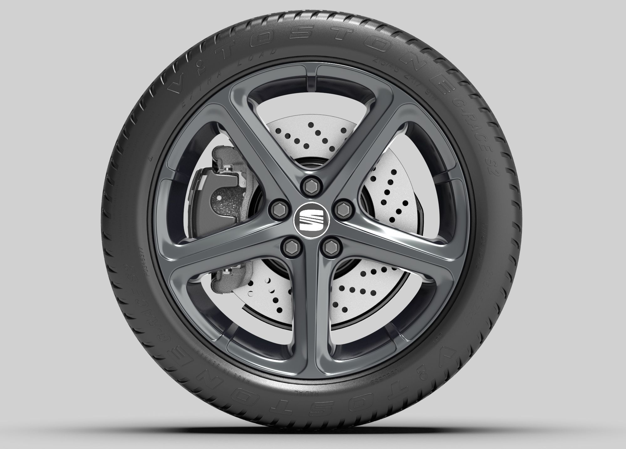 Orig 3D Seat VW rim wheel 7x17 BBS 4817 incl tyre and brake 3D model_2