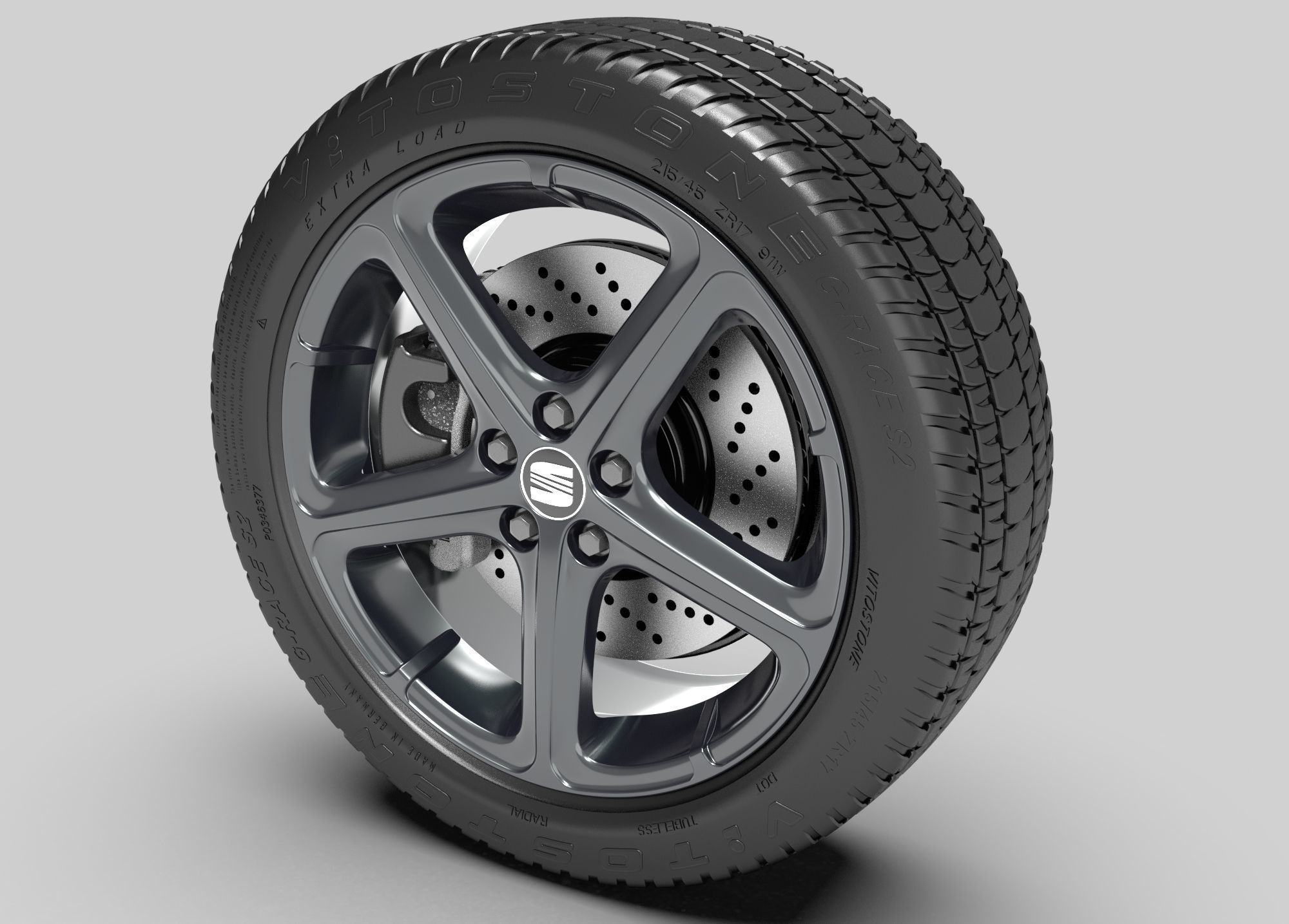 Orig 3D Seat VW rim wheel 7x17 BBS 4817 incl tyre and brake 3D model_3