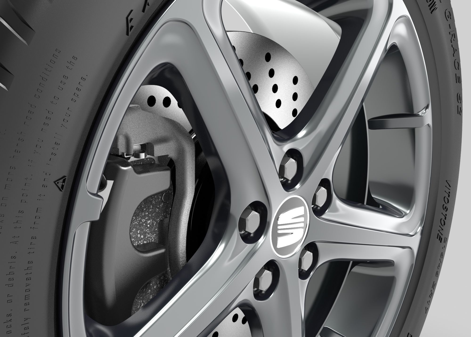 Orig 3D Seat VW rim wheel 7x17 BBS 4817 incl tyre and brake 3D model_5