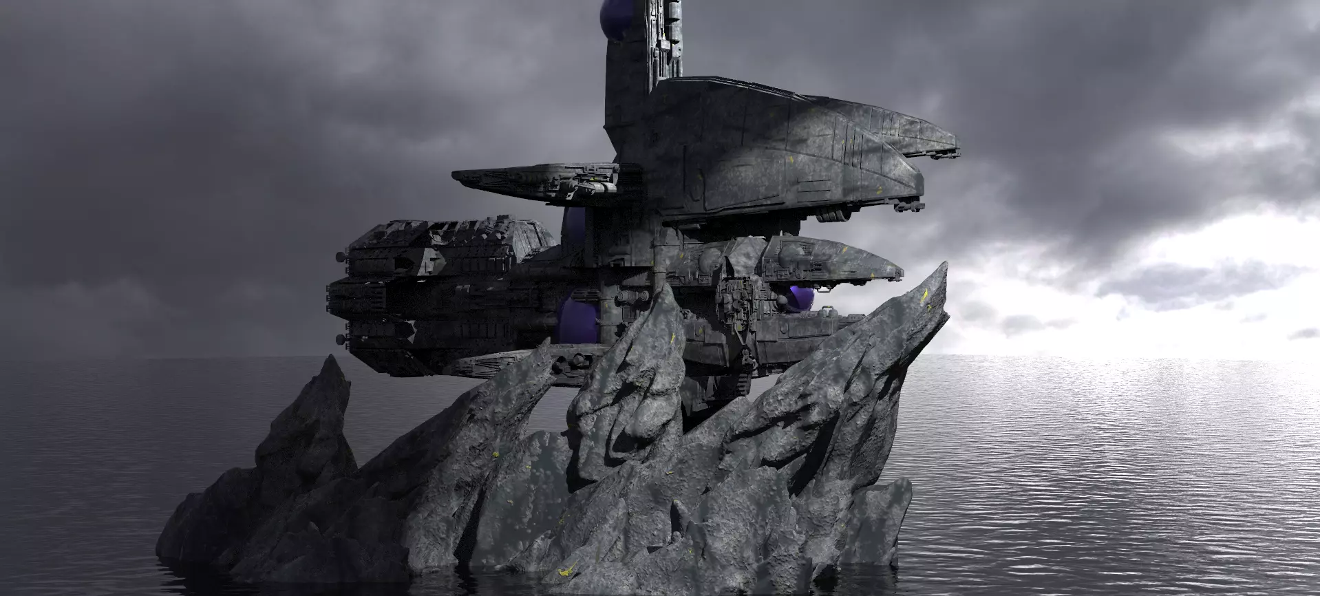 Alien Ocean Relay Station Tower Kit bash 3D model_0