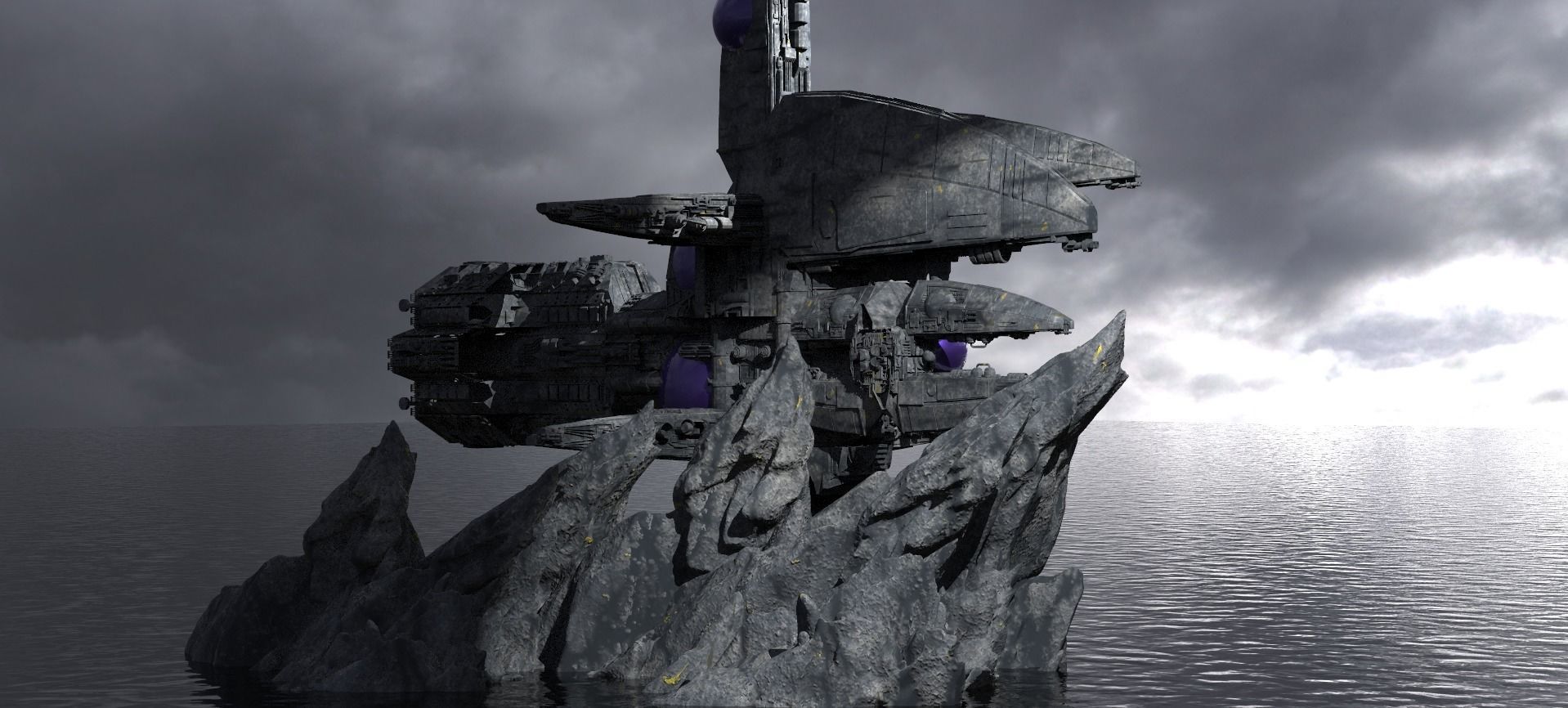 Alien Ocean Relay Station Tower Kit bash 3D model_1