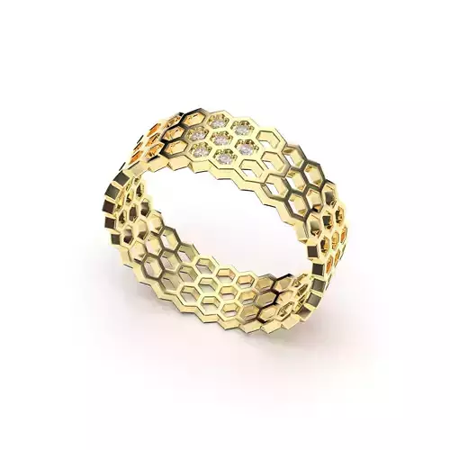 Honeycomb ring with diamonds