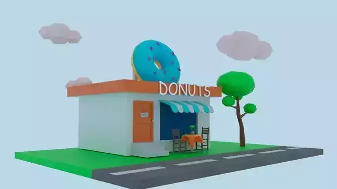 Low poly Donuts shop Low-poly 3D model