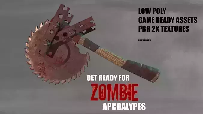 SAW AXE for Zombie games Low-poly 3D model