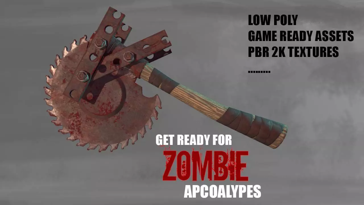 SAW AXE for Zombie games Low-poly 3D model_0