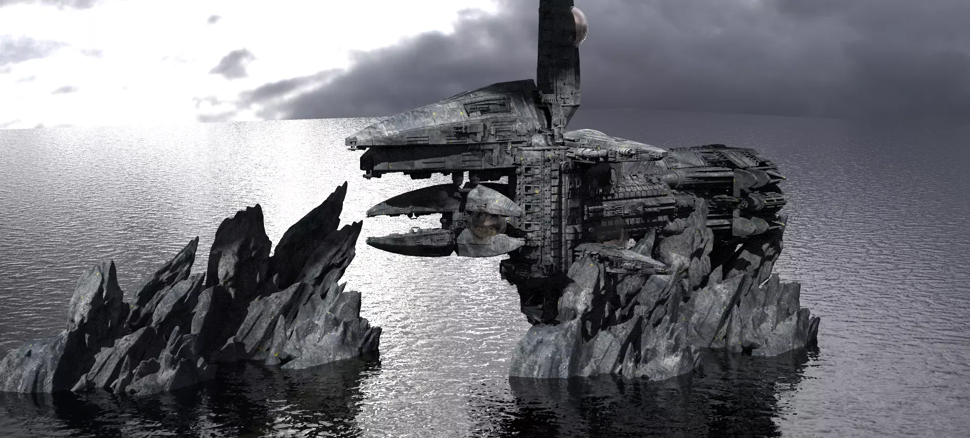 Hidden Ocean Relay Station Tower  Kitbash 3D model_0