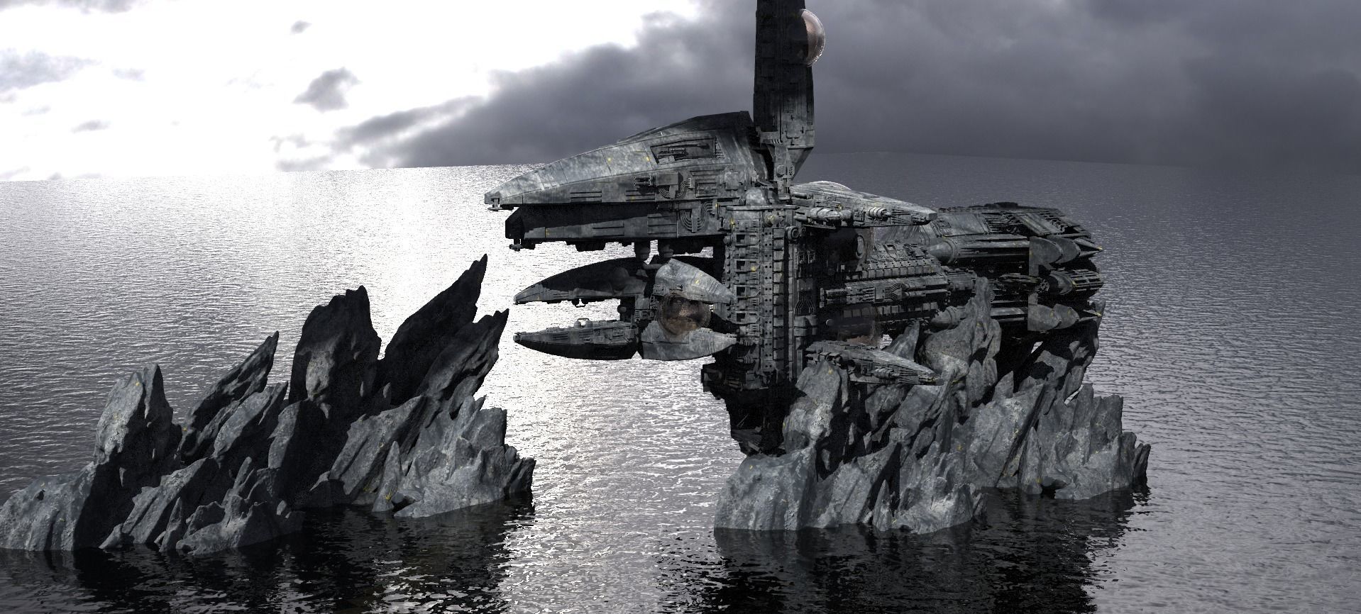 Hidden Ocean Relay Station Tower  Kitbash 3D model_1