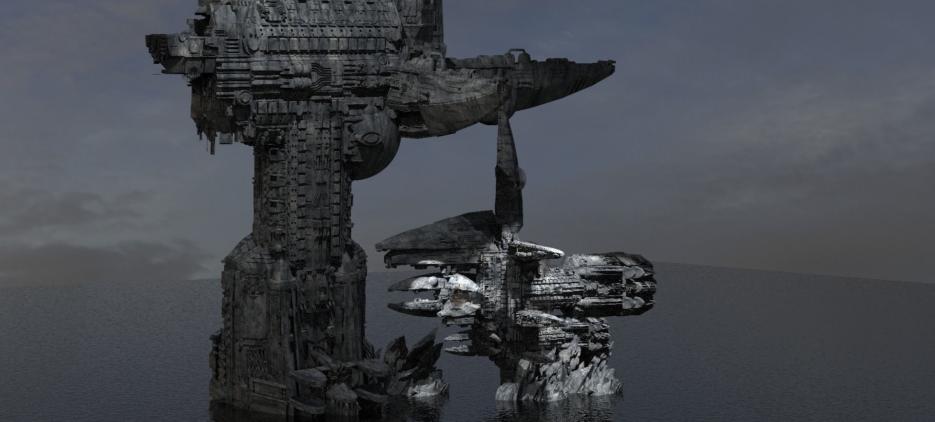 Alien Ocean Relay Station Tower 3 Kitbash  3D model_2