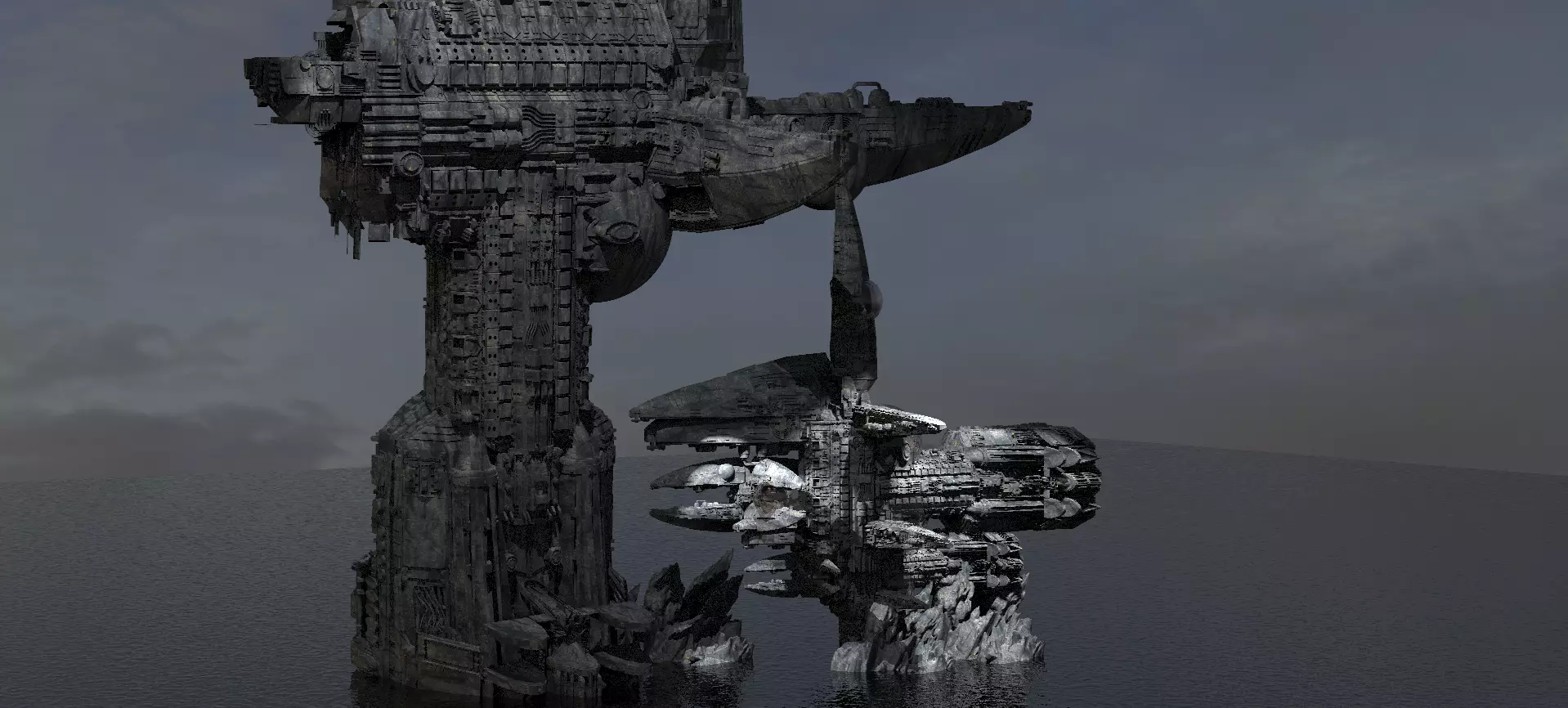 Alien Ocean Relay Station Tower 3 Kitbash  3D model_0