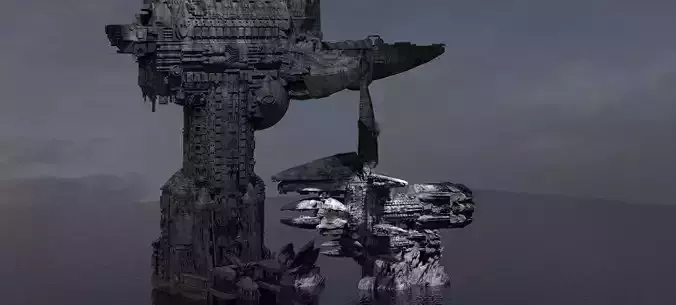 Alien Ocean Relay Station Tower 3 Kitbash  3D model