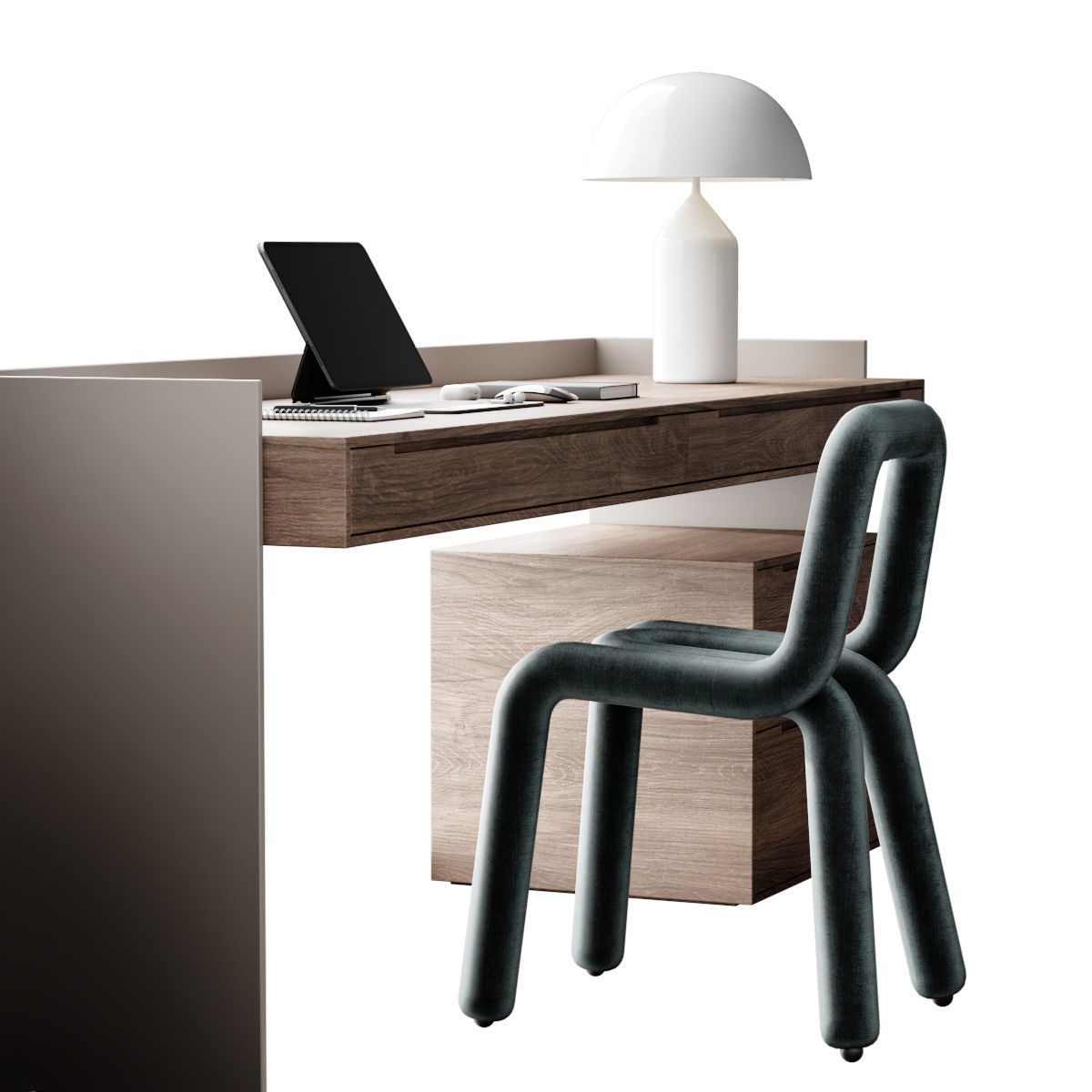 Workplace 3 desk with chair and laptop 3D model_2