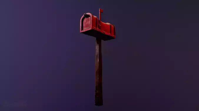 Mailbox Gameready 3D model on pole