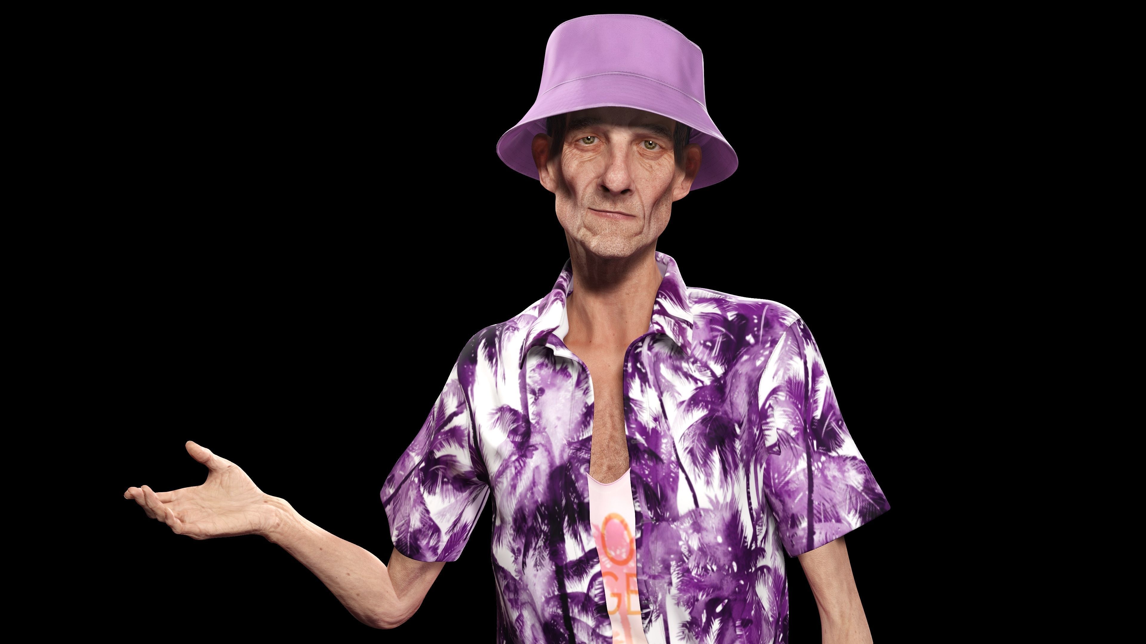 Old Man Tourist naked and clothed Low-poly 3D model_11