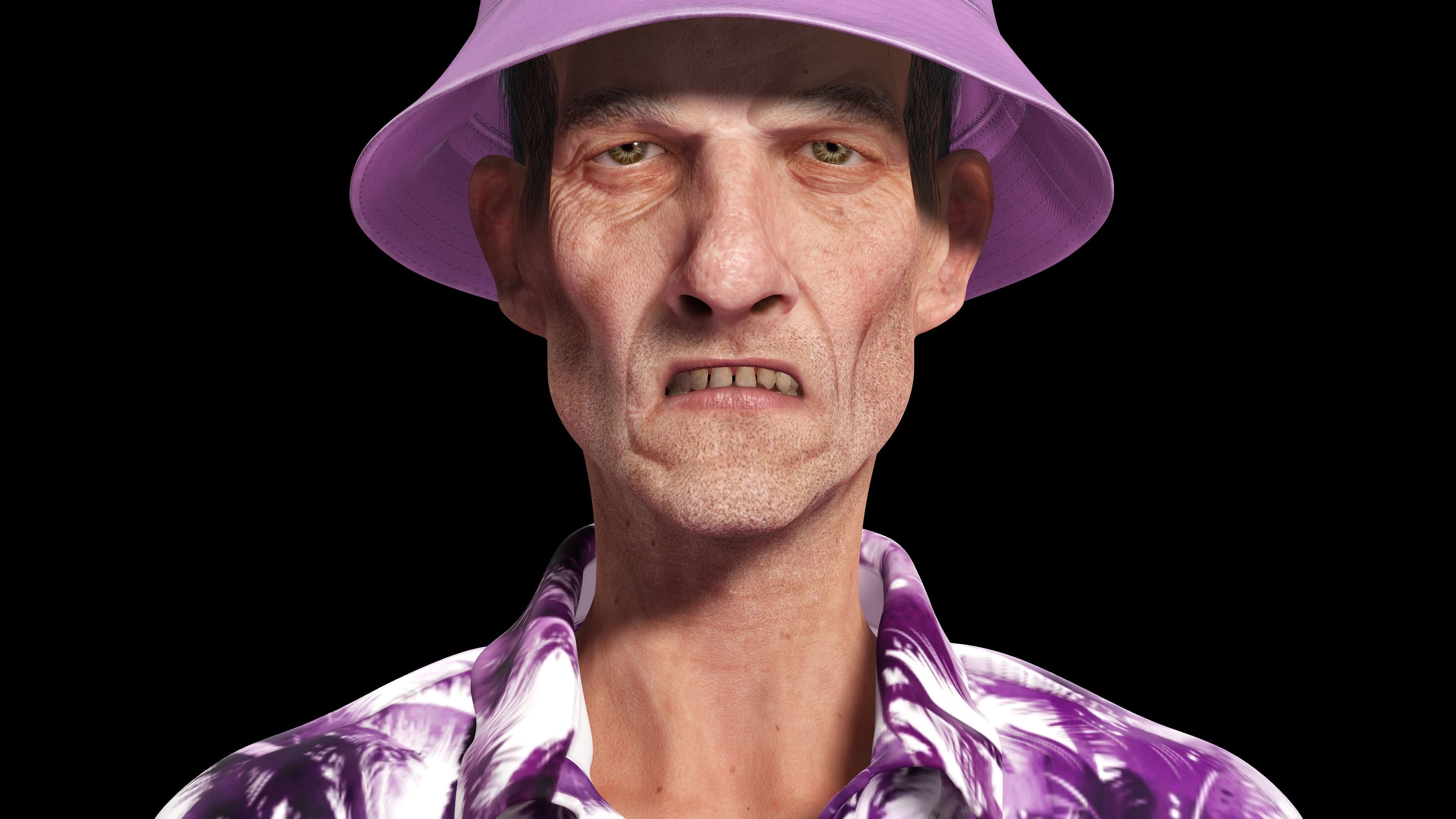 Old Man Tourist naked and clothed Low-poly 3D model_6