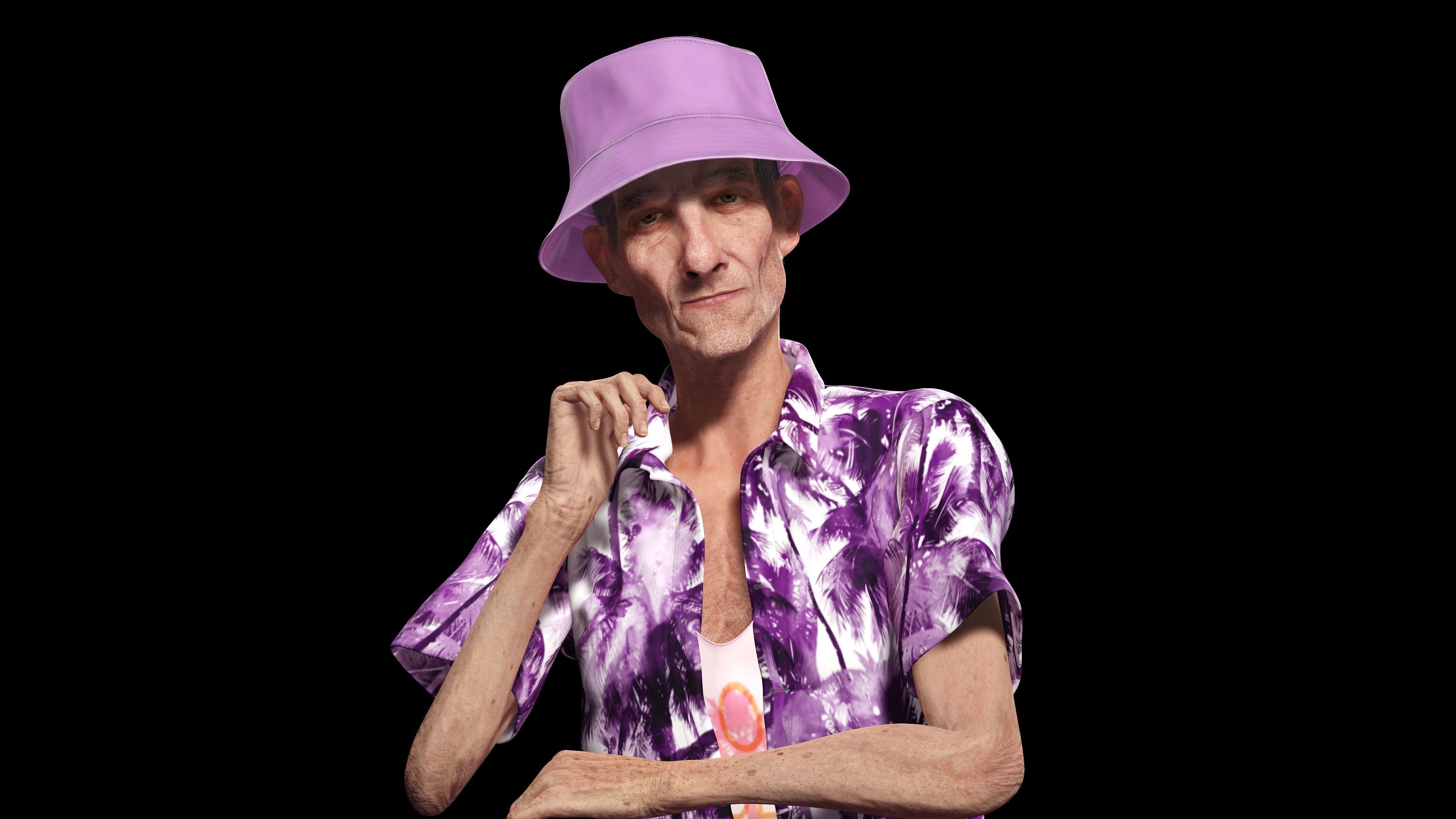 Old Man Tourist naked and clothed Low-poly 3D model_10