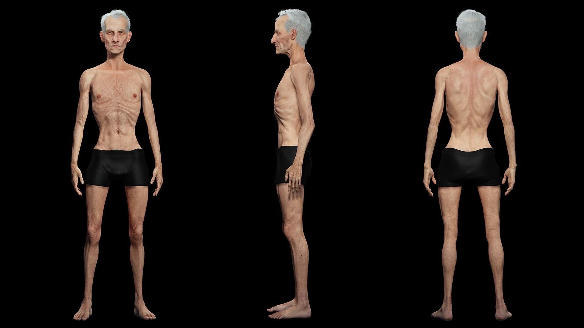 Old Man Tourist naked and clothed Low-poly 3D model_2