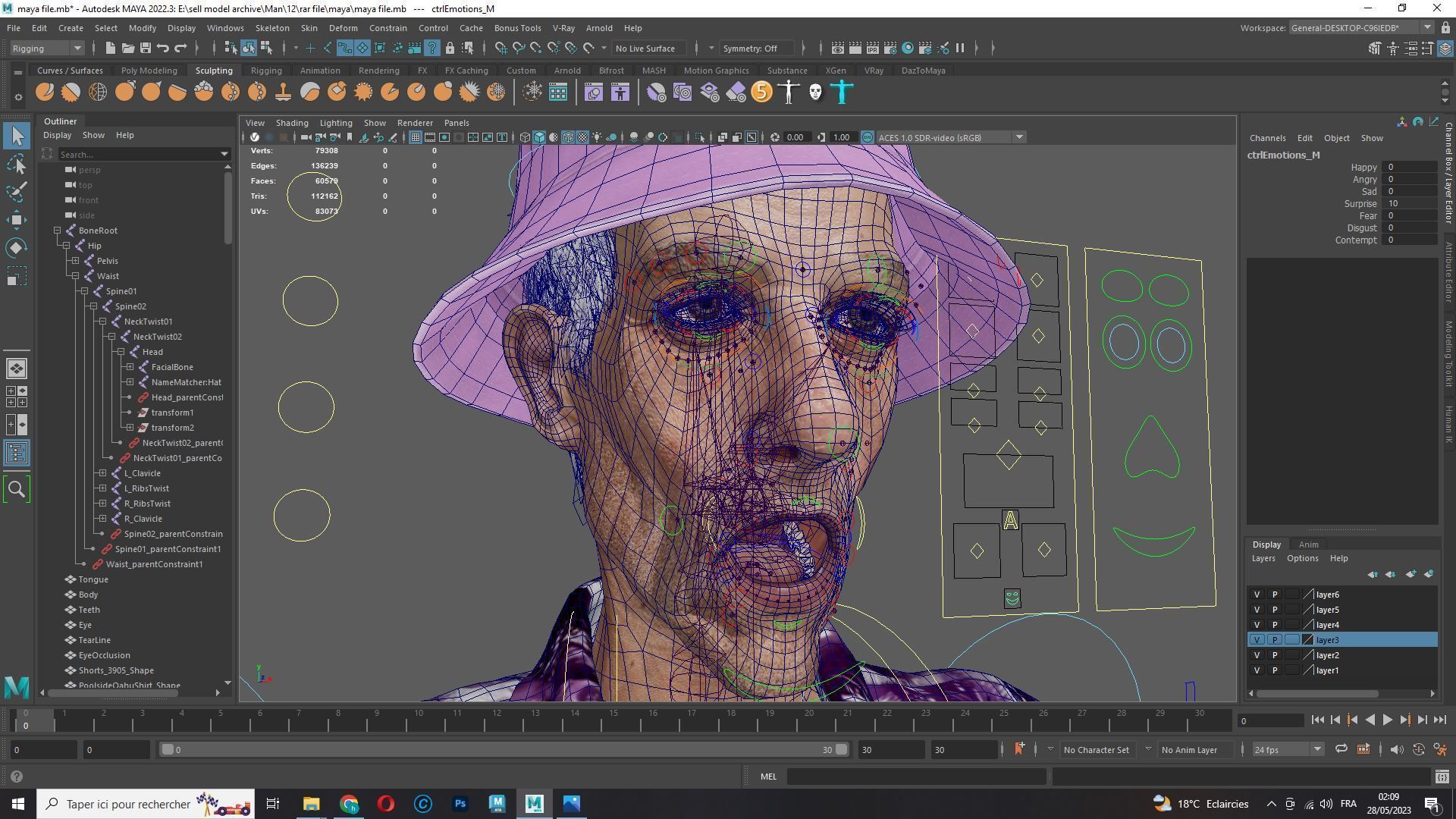 Old Man Tourist naked and clothed Low-poly 3D model_21