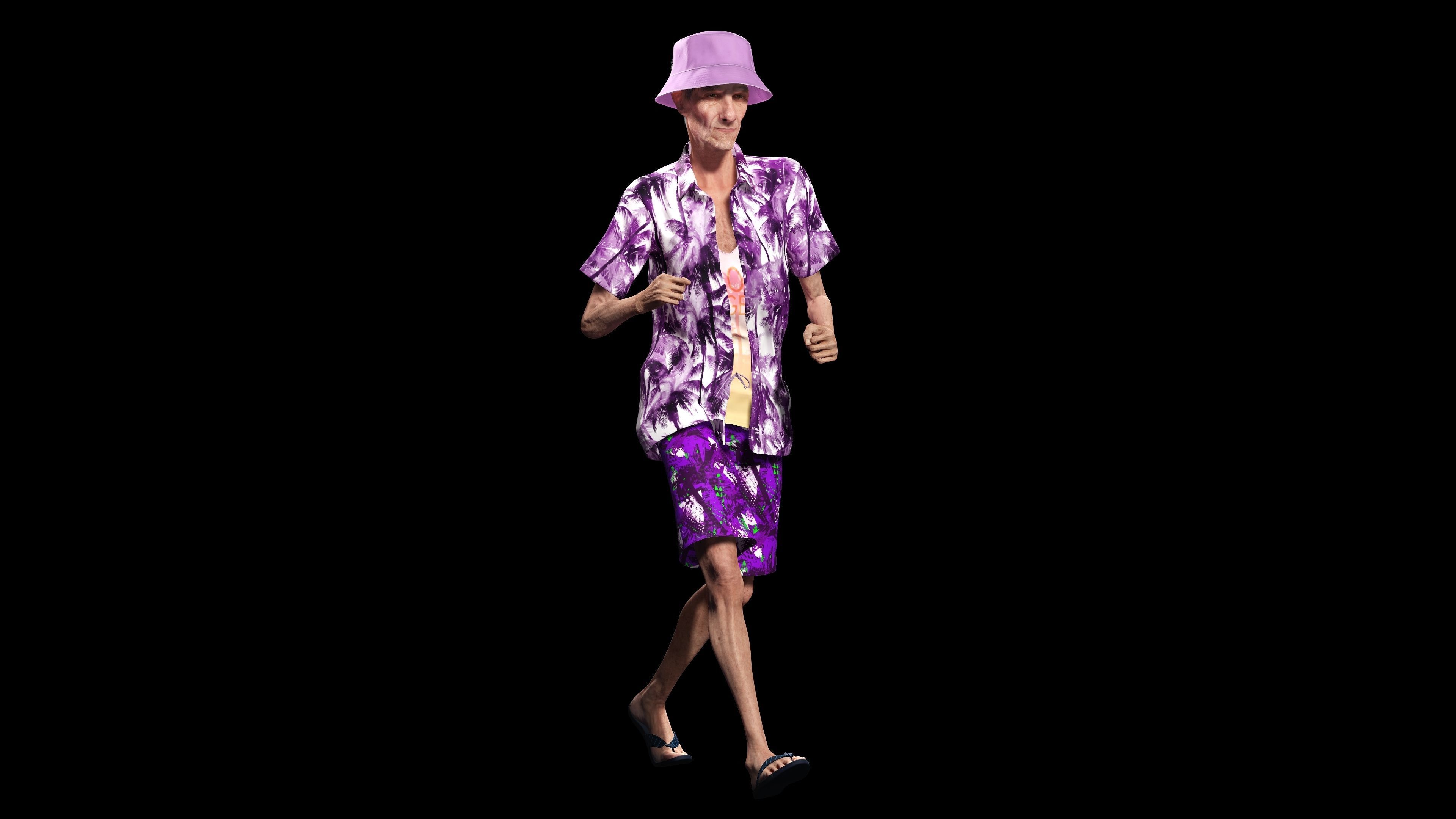 Old Man Tourist naked and clothed Low-poly 3D model_13