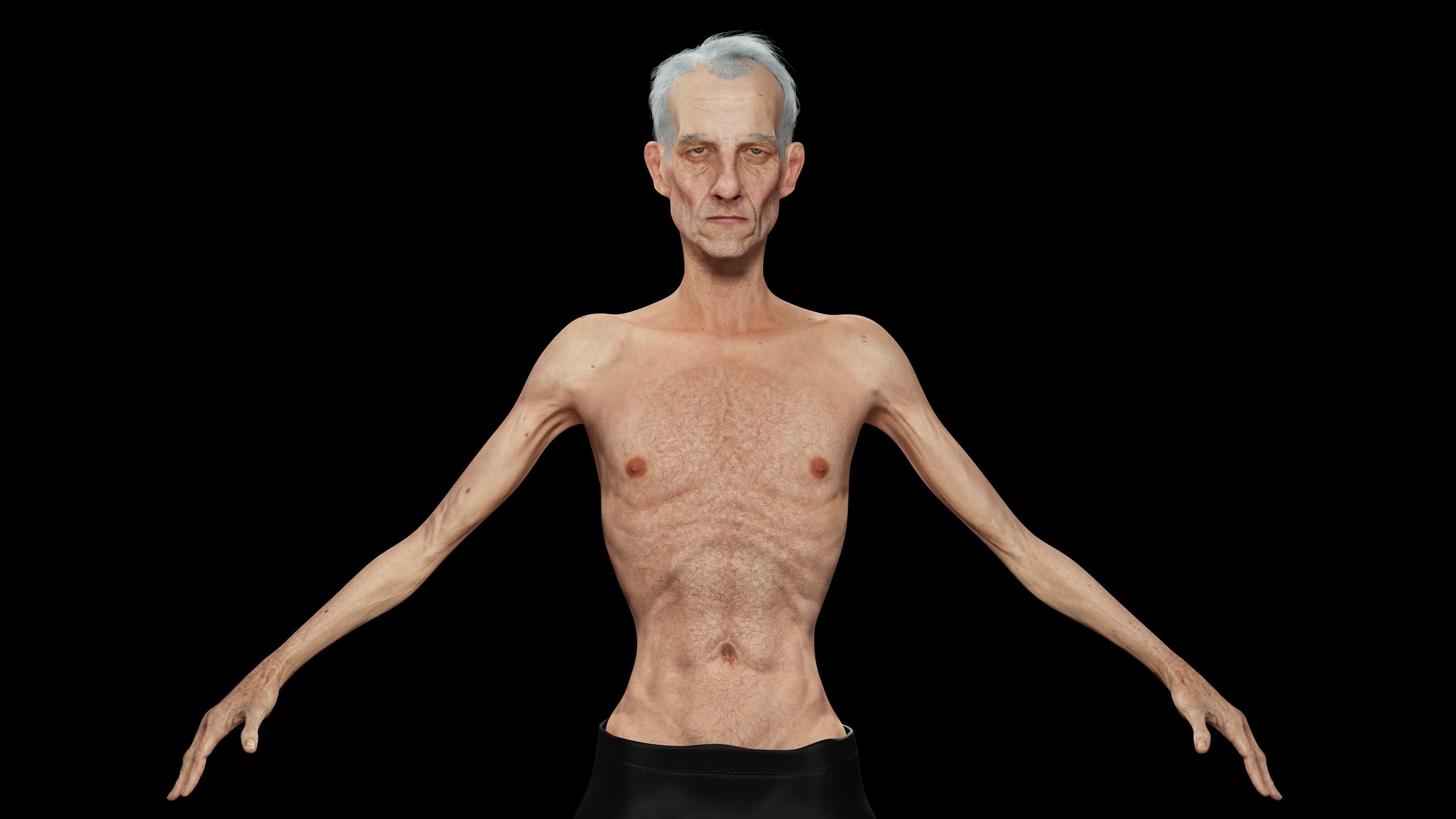 Old Man Tourist naked and clothed Low-poly 3D model_5